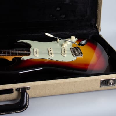 Fender  Stratocaster Solid Body Electric Guitar (1963), ser. #L20428, blonde tolex hard shell case. image 11