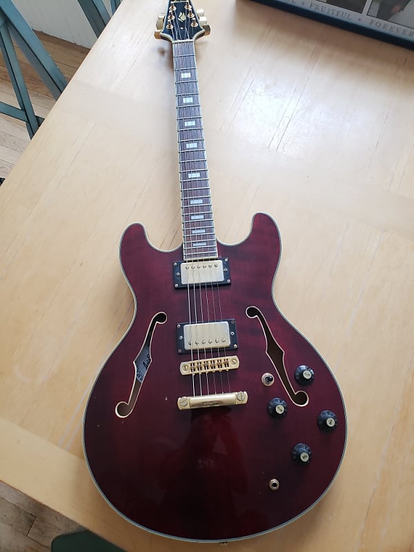 Aria Pro II TA-62 Semi-Hollow Body Electric Guitar, deep red finish