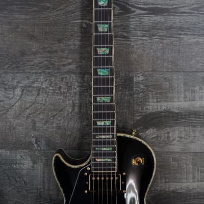 AIO SC77 Left-Handed Electric Guitar - Solid Black (Abalone Inlay) w/Gator GWE-LPS Case image 3