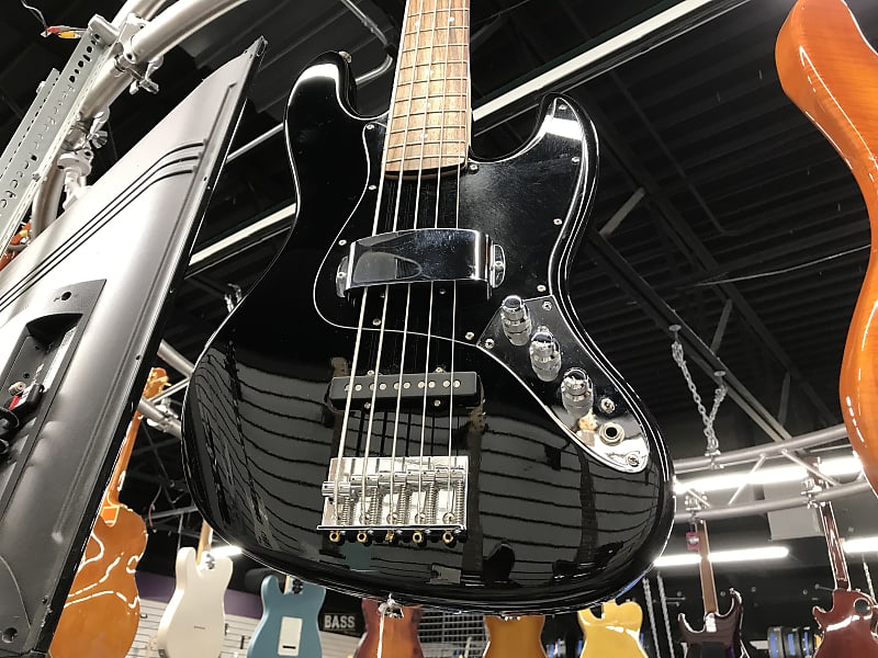 Used Squier Jazz Bass V w/East UK Preamp Black Reverb