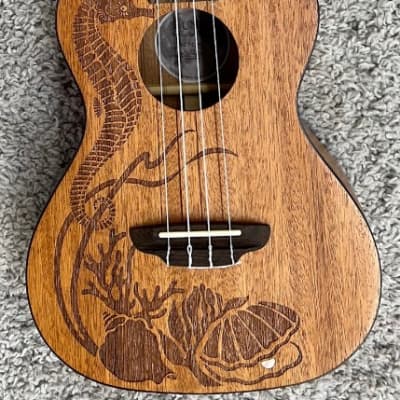 Luna UKE PEARL T Tenor Size All Solid Mahogany Ukulele w/Seahorse Design and Bag