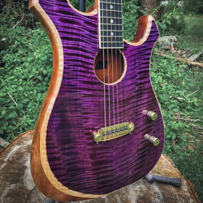 The Exomoon by Moon Guitars, Purple Flamed Maple Hybrid Electric/Acoustic image 1
