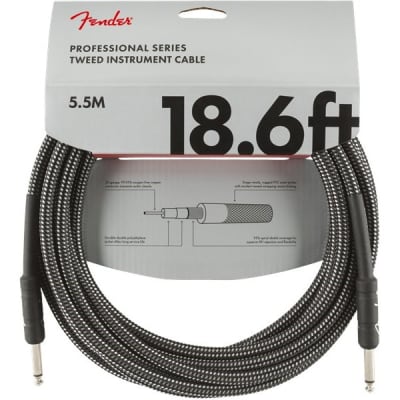 Fender Professional Instrument Cable, 5.7m/18.6ft, Gray Tweed for sale