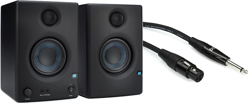 PreSonus Eris E3.5 3.5-inch Powered Studio Monitors Bundle with Hosa  HMIC-010HZ Pro Microphone Cable - REAN XLR Female to 1/4-inch TS Male - 10  foot