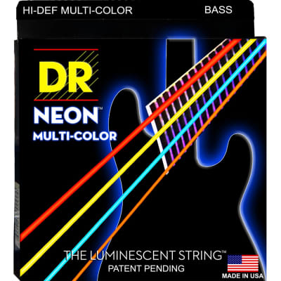 DR Strings Hi-Def Neon Multi-Color Colored Bass Strings: Medium 45-105 image 1