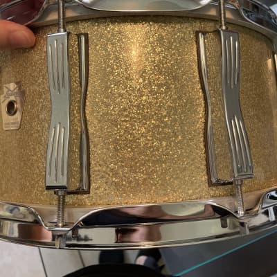 90s Ludwig 6.5 Classic maple snare drum Gold sparkle image 2