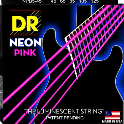 DR NPB5-45 Hi-Def Neon 5-String Bass Strings - Medium (45-125)  Neon Pink