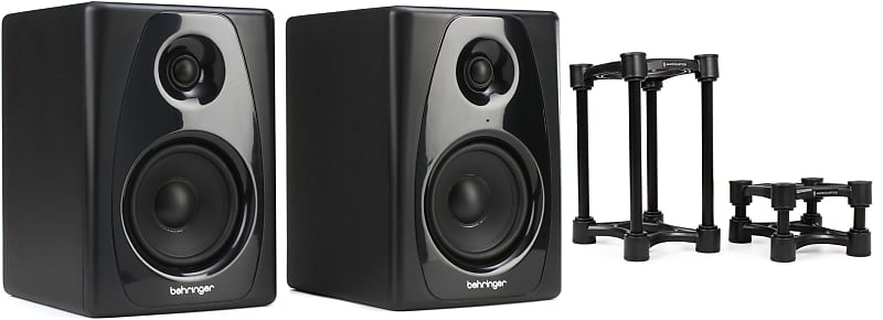 Behringer Studio 50USB 5 inch Powered Studio Monitors with USB Bundle with  IsoAcoustics ISO-130 Isolation Stand for Studio Monitors (Pair)