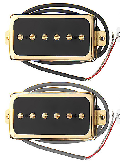 NEW P94 Pickups Set Humbucker Sized P90 Gold Black Covers Vintage Gibson Tone