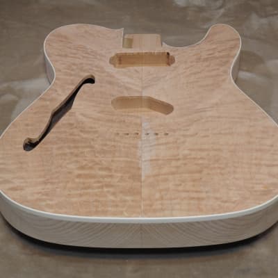 Unfinished Telecaster Body Semi-Hollow W/F-Hole Book Matched Figured Quilt Maple Top 2 Piece Premium Alder Back White Binding Chambered Very Light 2lbs 12.5oz! image 10