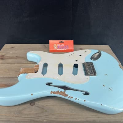 Real Life Relics Thinline F Hole Strat® Stratocaster® Body Aged Sonic Blue image 6