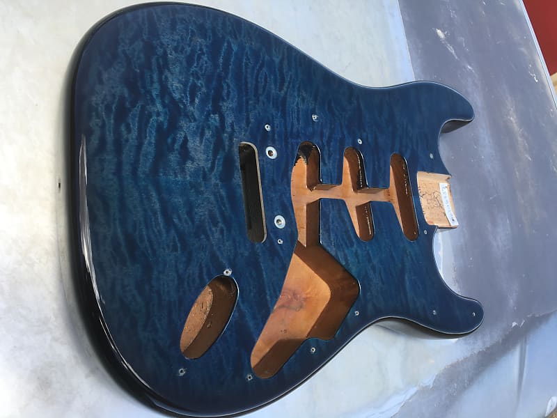 Warmoth Strat Flame/Quilted Maple & Alder Body in Blue/Black | Reverb