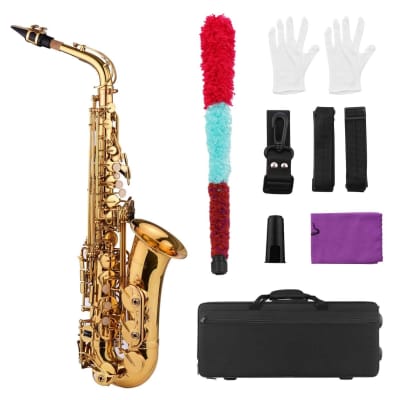Golden Eb Alto Saxophone Sax Brass Body White Shell Keys Woodwind Instrument with Gig Bag Case image 1