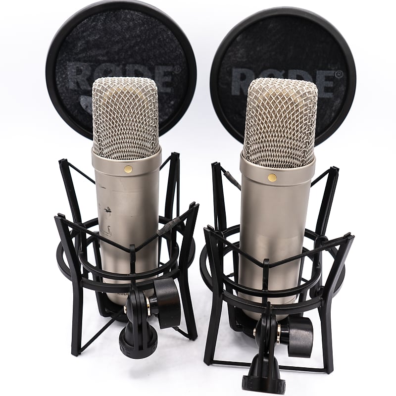 RODE NT1-A Studio Stereo Matched Pair Condenser Microphones w/Shockmounts &  Popfilters