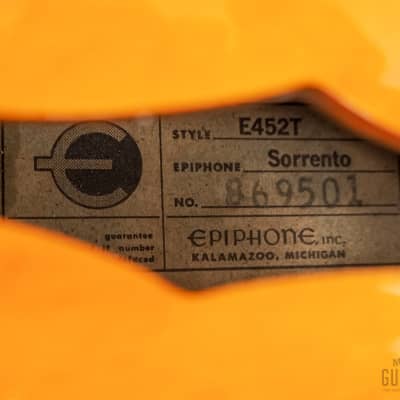 1965 Epiphone Sorrento E452TD Vintage Hollowbody Guitar Sunburst w/ Pat # Mini Humbuckers, Case image 7