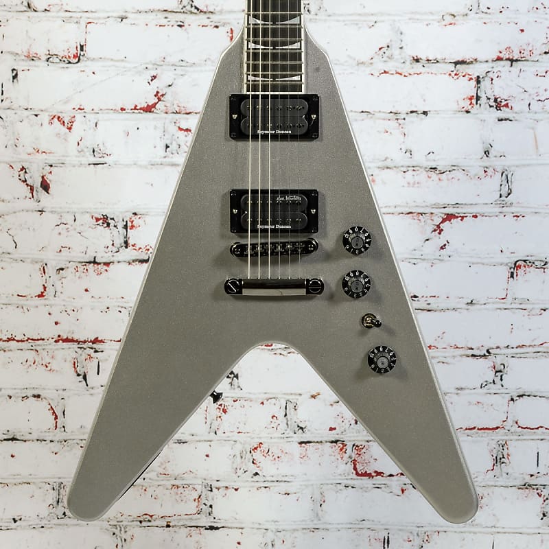 USED Gibson - Dave Mustaine Flying V EXP - Electric Guitar - Metallic Silver - w/ Custom Hardshell Case with Dave Mustaine Silhouette - x0186 image 1