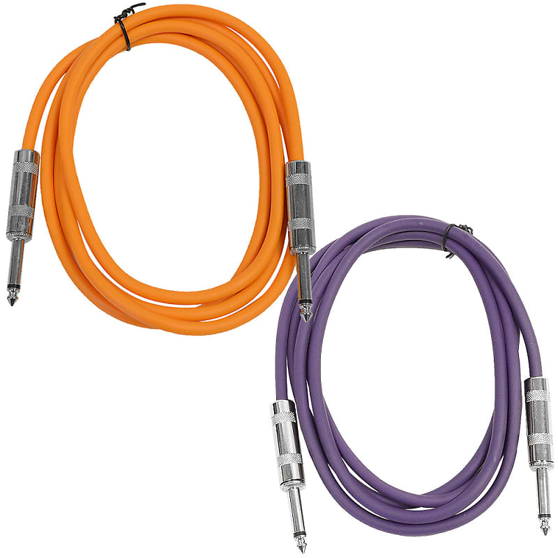2 Pack of 6 Foot 1/4" TS Patch Cables 6' Extension Cords Jumper - Orange & Purple image 1