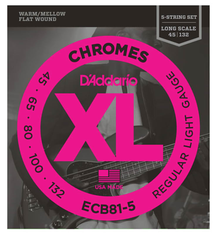 D'Addario ECB81-5 5-String Chromes Flat Wound Regular Light Bass Strings 45-132 image 1