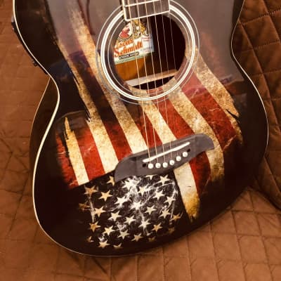 Oscar Schmidt OG10CEFLAG Concert Cutaway 6-String Acoustic-Electric Guitar - American Flag Graphic image 12