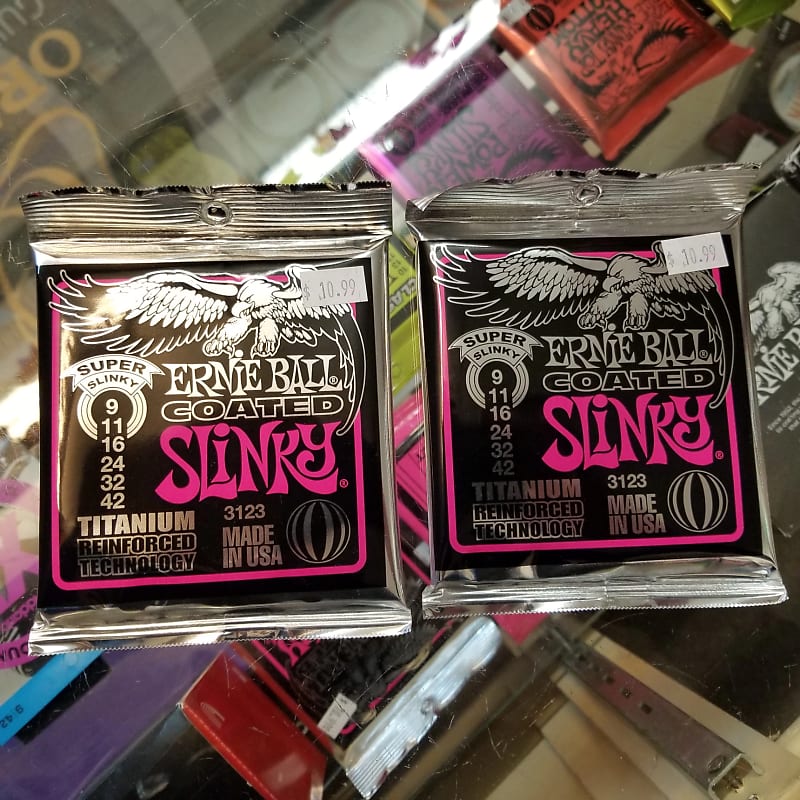 2-pack Ernie Ball Titanium RPS Coated Electric Guitar Strings - Super  Slinky - 9-42 - #3123 - Made-in-USA