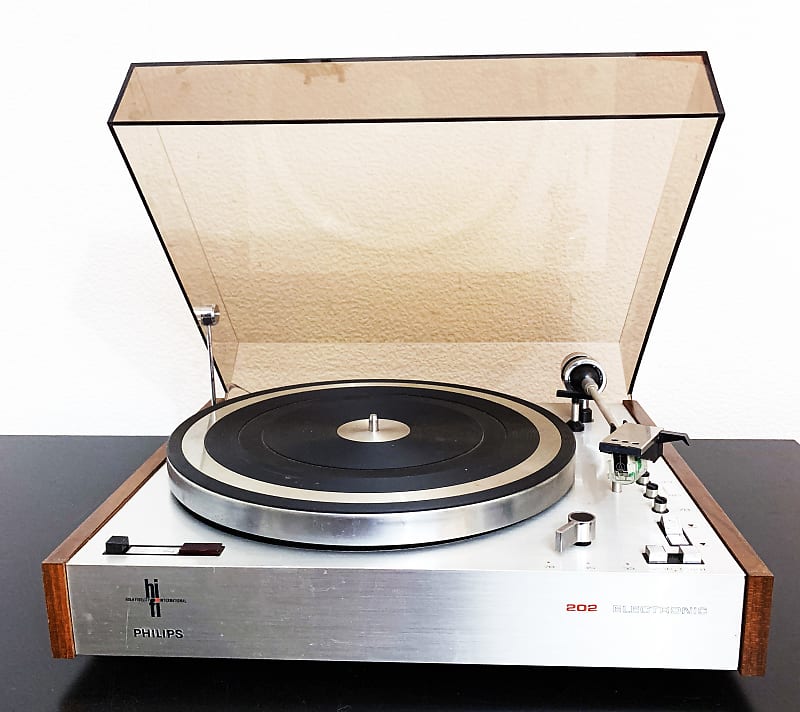 Rare Philips 202 Electronic Turntable GA202 Made in Holland Wood Grain + Needle image 1