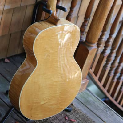 Harmony archtop arched top guitar flamed maple 1950's - natural image 12