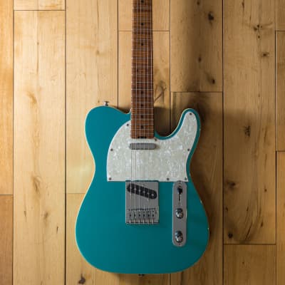 Gordon Smith Classic T Double Bound Dark Roasted Flame Maple Neck in Metallic Blue with Case for sale