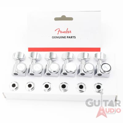Genuine Fender CHROME LOCKING Tuners 6-InLine 2-pin Strat/Tele F Logo Machines image 6