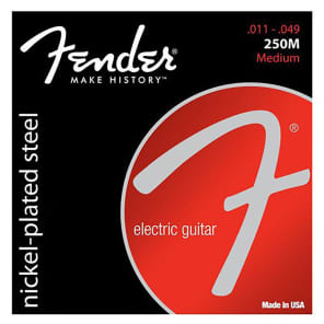 Fender Super 250 Guitar Strings, Nickel Plated Steel, Ball End, 250M Gauges .011-.049, (6) 2016