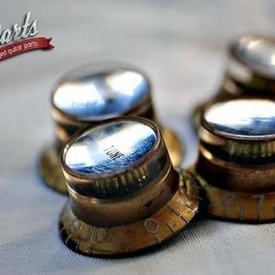 Set of 4 Hand Aged Gibson Les Paul Top Hat Reflector knobs gold