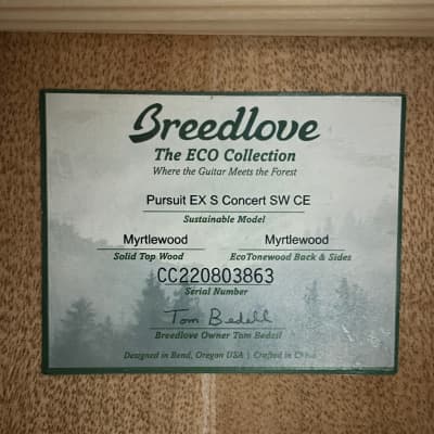 Breedlove Pursuit Exotic S Concert Sweetgrass CE, Myrtlewood-Myrtlewood image 10