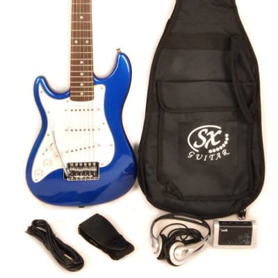 SX 1/2 Size Left Handed Electric Guitar Package w/Bag Cord Video RST 1/2 EB Short Scale Left Blue image 1