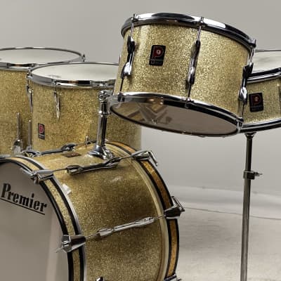 Premier 18/12/14/14/5x14" 1960's VIDEO Vintage "C58" Gold Sparkle Drum Set - Owned by Charlie Persip image 5