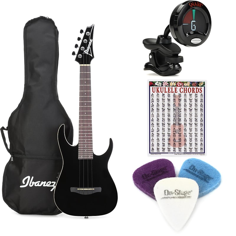 Ibanez URGT100BK RG Electric Tenor Ukulele Essentials Bundle Reverb