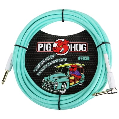 Pig Hog PCH20SGR Vintage Series 1/4" TS Straight to Right-Angle Instrument/Guitar Cable - 20' 2010s - Seafoam Green image 1
