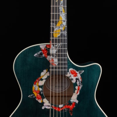 Hsienmo KOI Fish Aqua Blue Full Solid Acoustic Guitar with hardcase image 3