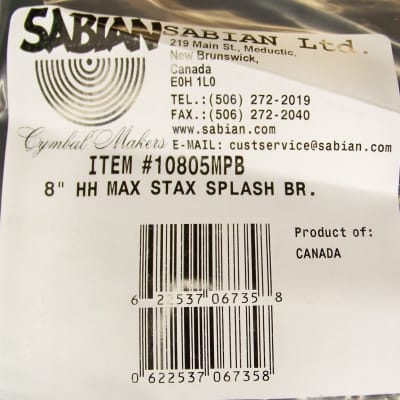 Sabian HH 8" Max Stax Splash Cymbal/Brilliant/New - Warranty/Model # 10805MPB image 4