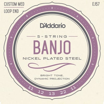 D'Addario EJ57 5-String Nickel Custom Medium Banjo Strings, 11-22