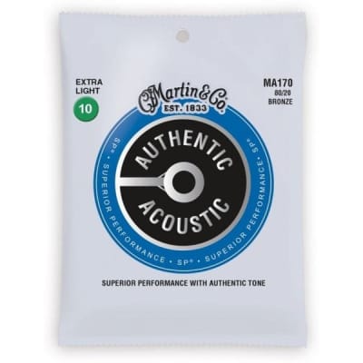 Martin Strings MA170 80/20 Bronze Authentic Acoustic Guitar Strings Extra Light 10-47 for sale