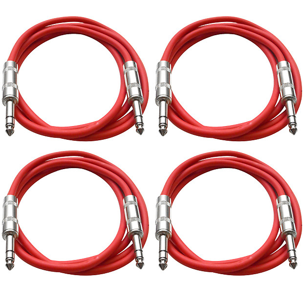 Seismic Audio SATRX-6-4RED 1/4" TRS Patch Cables - 6' (4-Pack) image 1