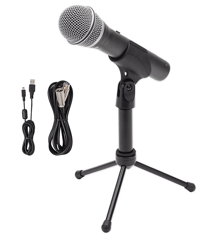 SAMSON Q2U USB+XLR Recording Podcast Dynamic Microphone+Cable+Clip+Desk  Stand