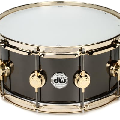 DW Collector's Series Metal Snare Drum - 6.5 x 14 inch - Black Nickel Over Brass with Gold Hardware