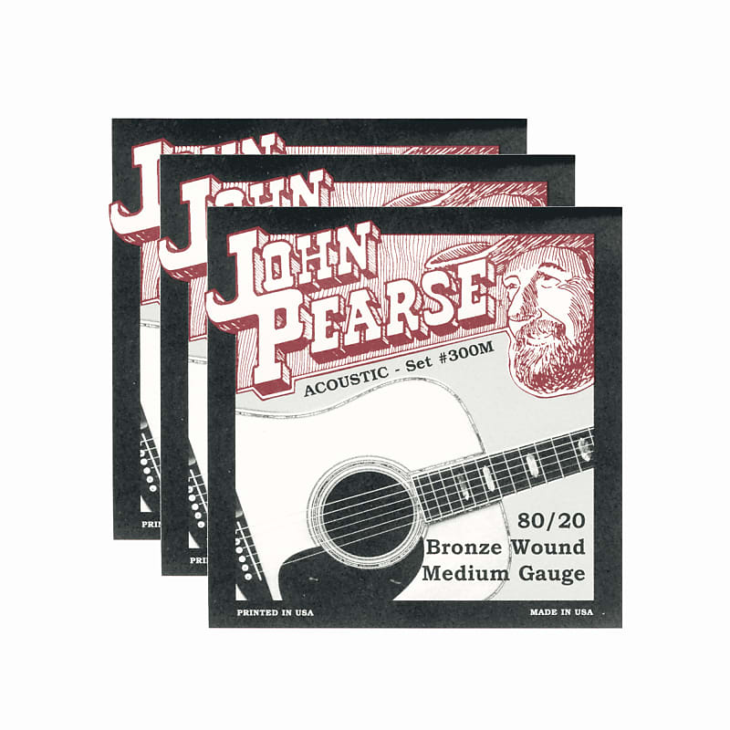 John Pearse Acoustic Strings 80/20 Bronze Medium 13-56 3 Pack Bundle image 1