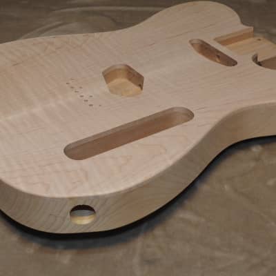 Unfinished Telecaster Body Book Matched Figured Flame Maple Top 2 Piece Alder Back Chambered, Standard Tele Pickup Routes 4lbs 1.3oz! image 8