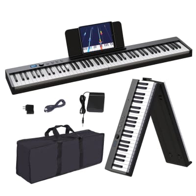 Folding Piano Keyboard 88 Key Full Size Semi-Weighted Foldable Piano Keyboard, Bluetooth Portable Electronic Keyboard Piano With Sheet Music Stand, Sustain Pedal And Piano Bag image 1