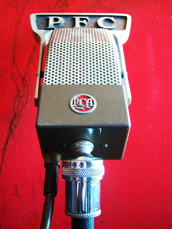 Vintage 1940's RCA 74-B Junior Velocity Ribbon Microphone w original flag  and Bud Radio stand prop