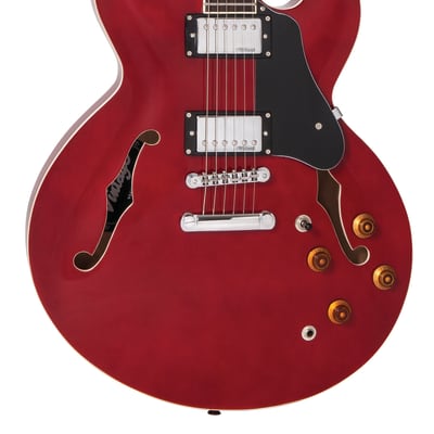 Vintage VSA500CR 335-Style Semi-Hollow Body Electric Guitar Cherry Finish image 1