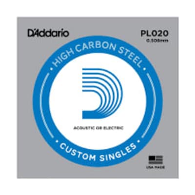 D'Addario PL020 Plain Steel Ball End .020 Single String image 1
