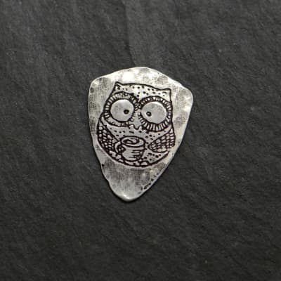 sterling silver guitar pick - playable with cute owl image 1