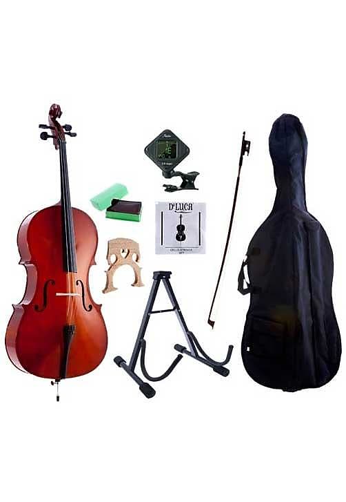 D'Luca Meister Student Cello 4/4 Package with Free Stand, Bag, Strings, Chromatic Tuner, Rosin and Bow image 1